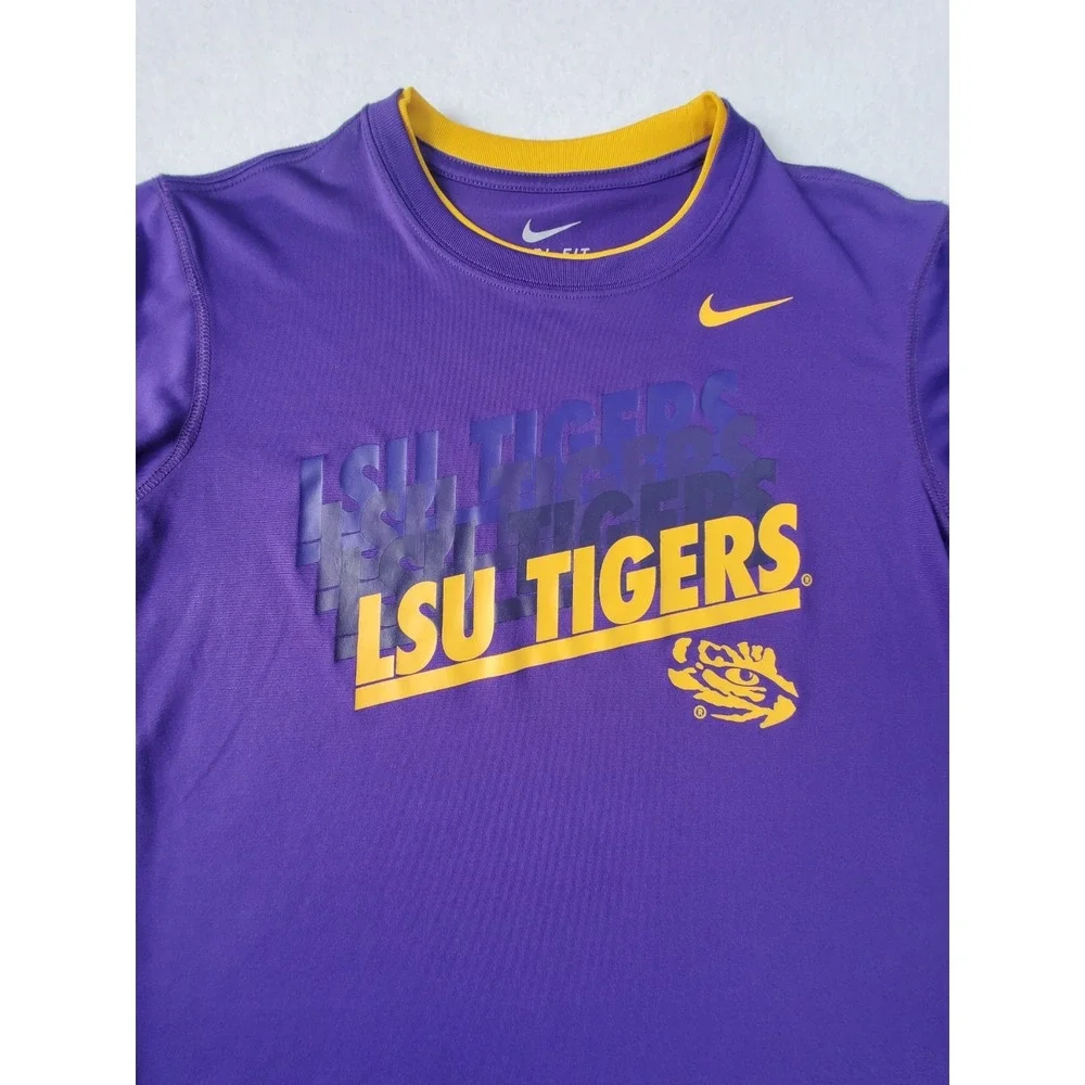 Nike LSU Tigers Dri-FIT Long Sleeve Shirt Men's Large Purple‎ Gold